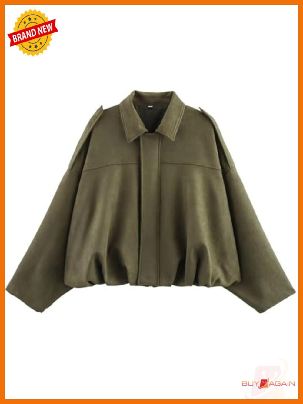 Faux Suede Bomber Jacket Oversized Cropped Batwing Sleeve Fall Winter Coat